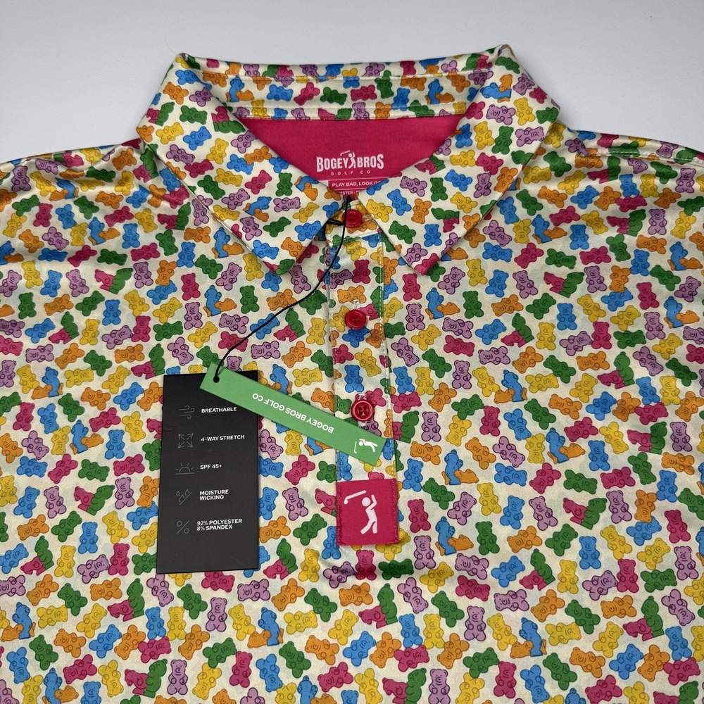 BogeyBros Polo Shirt Mens Large Multicolor Gummy Bear Golf Performance Stretch